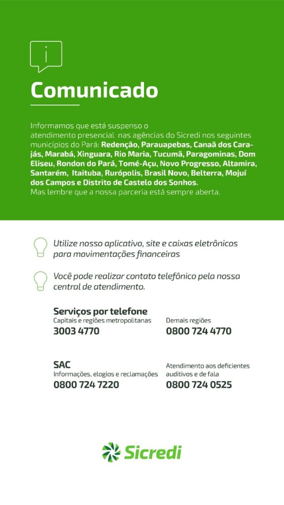 Suspenso o atendimento presencial nas agências do Sicredi