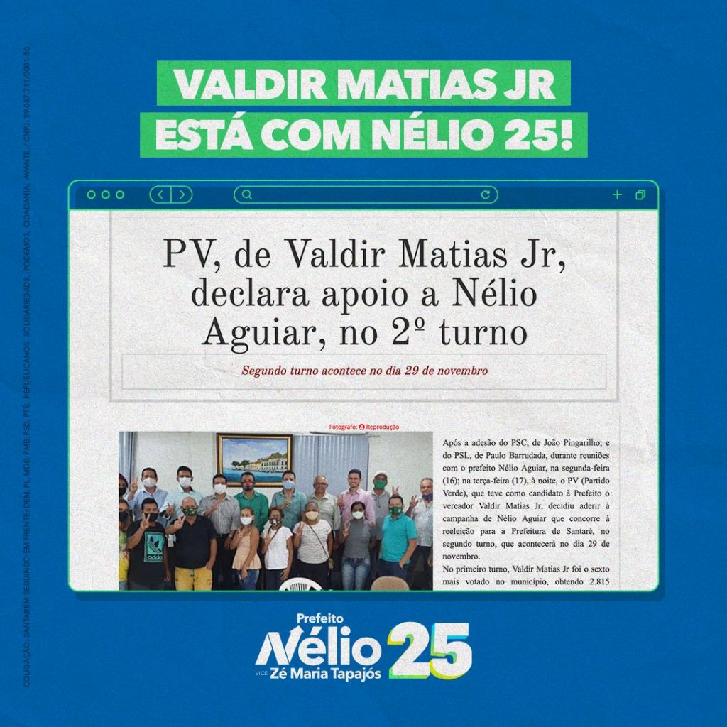 Valdir Matias Jr também é Nélio 25 no segundo turno!